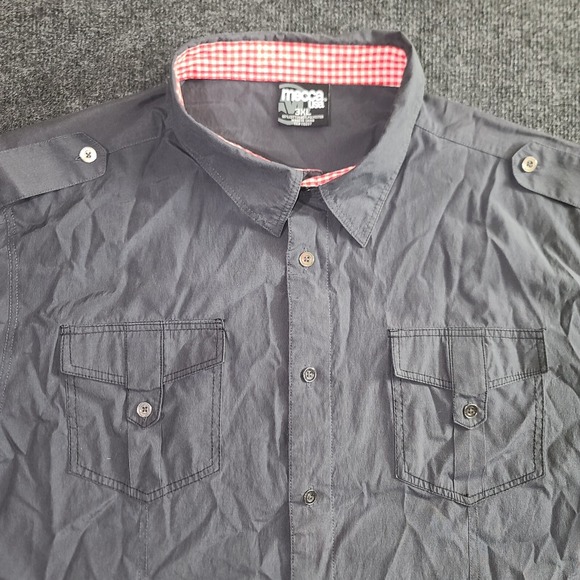 Mecca Men's 3XL Button Down Shirt Gray Short‎ Sleeve Epaulettes Pockets Casual - Picture 1 of 7